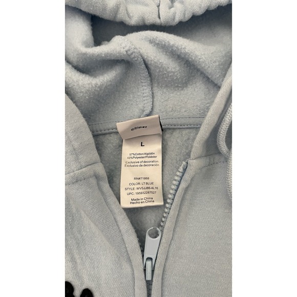 STITCH Disney Ohana Lilo & Stitch Light Blue Hooded Full Zip Jacket Size Large - Picture 4 of 9